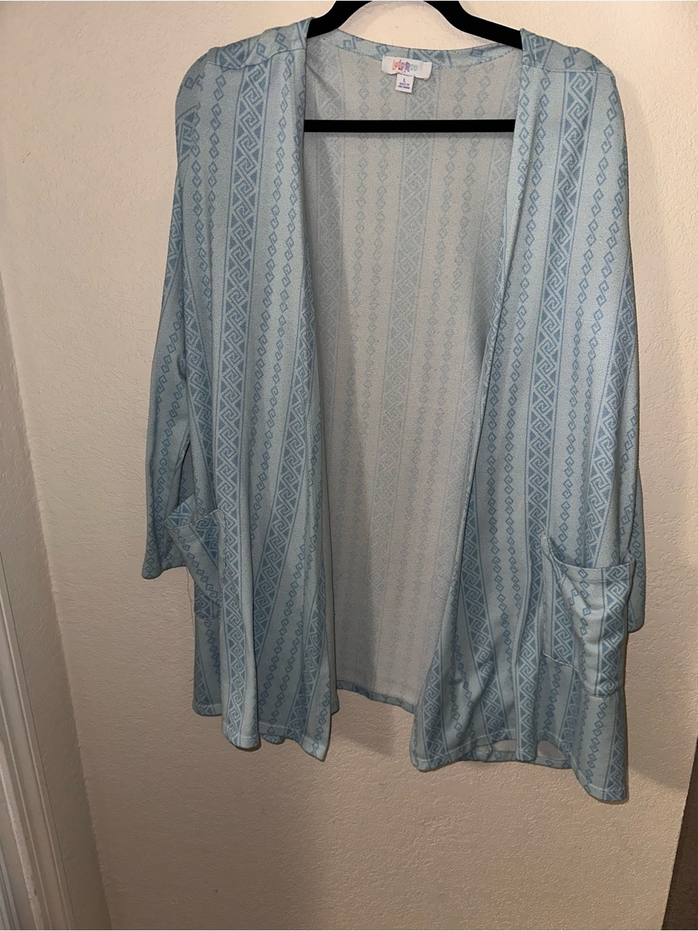 Light Blue Patterned Open Front Cardigan